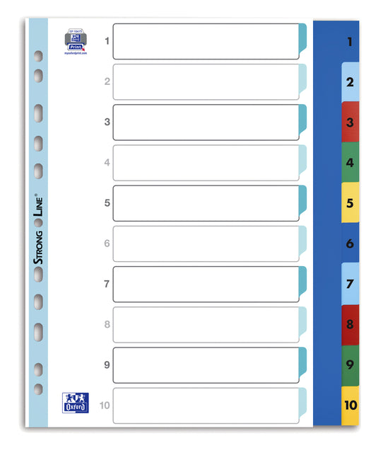 Onglets Oxford A4+ 11 Trous 1-10 PP Couleur | 25 pièces