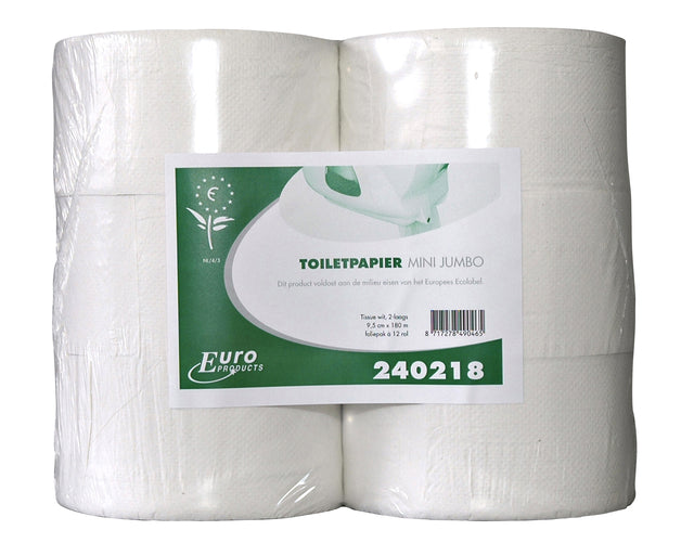 Euro Products - Toiletpapier Products Q5 jumbo klein recycled 2-laags 180m wit 240218