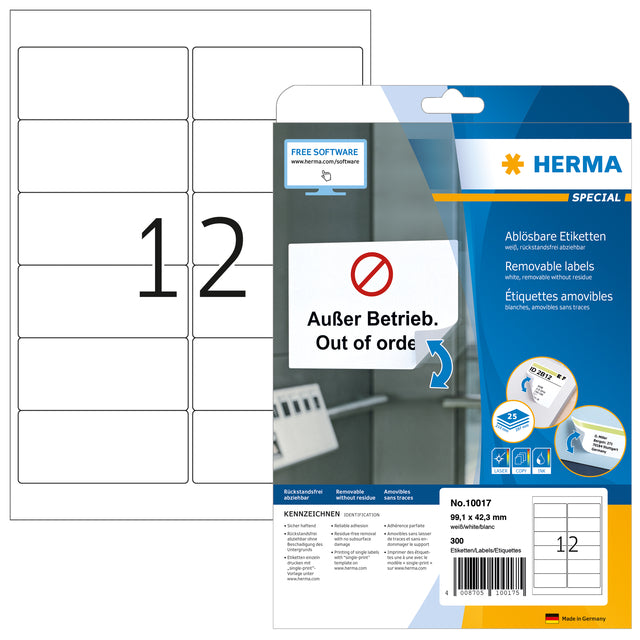 HERMA - Etiket herma 10017 a4 99.1x42.3mm verwijderb wit