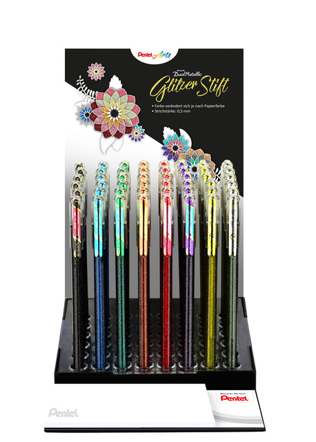 Stylo gel Pentel K110 Dual Metallic display à 8 couleurs