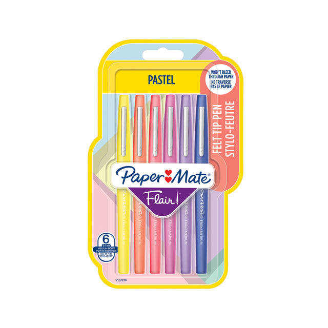 Fineliner Paper Mate Flair Pastel blister de 6 couleurs