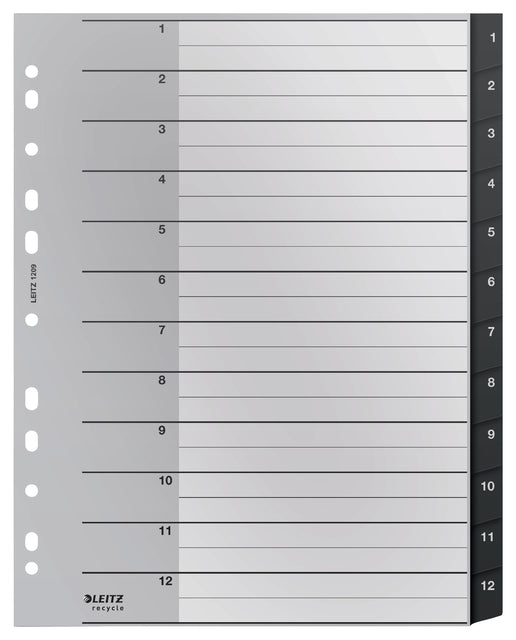Onglet Leitz Recycle A4 11 trous 1-12 extra large PP | 10 morceaux