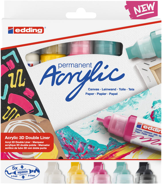Marqueur acrylique 3D double liner edding e-5400 medium set de 5 couleurs base