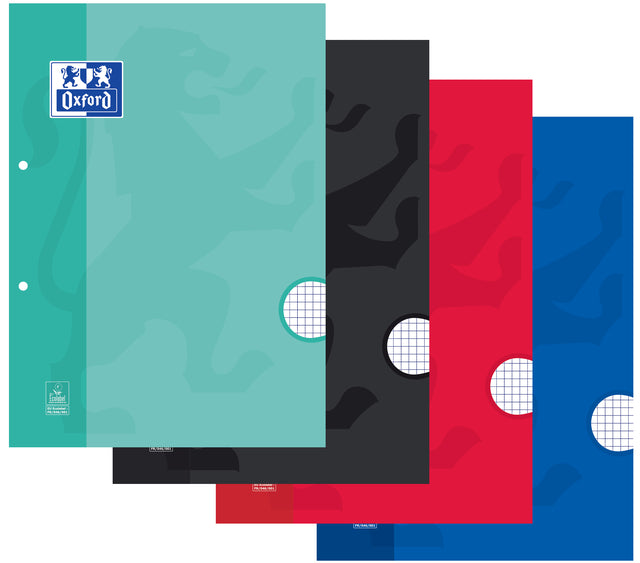 Bloc de cours Oxford School A4 2 trous diamant 5mm 100 feuilles assorties | 5 pièces