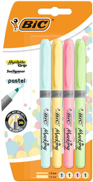 BIC - Markeerstift bic grip pastel assorti | 20 stuks