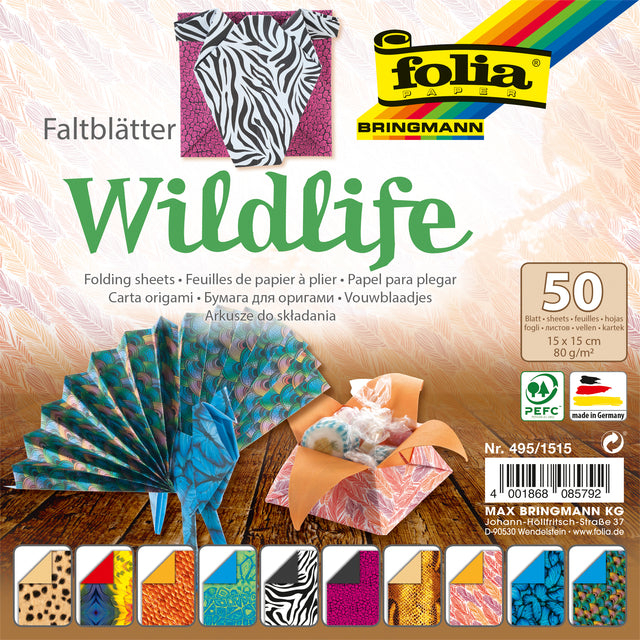 Folia Paper - Vouwblaadjes folia 80gr 15x15cm 50v 2z wildlife | 140 stuks