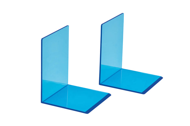 MAUL - Boekensteun 10x10x13cm acryl set 2 neon blauw transparant
