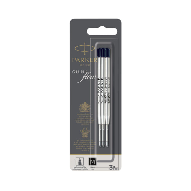 Recharge stylo bille Parker Quinkflow noir 0.7mm blister de 3 pièces
