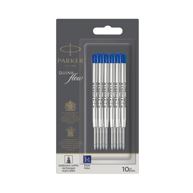 Recharge stylo bille Parker Quinkflow bleu 0.7mm blister de 10 pièces