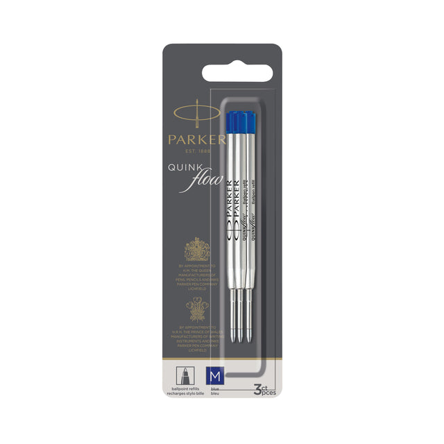 Recharge stylo bille Parker Quinkflow bleu 0.7mm blister de 3 pièces