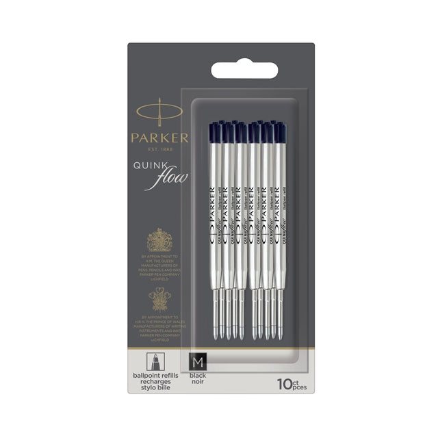 Recharge stylo bille Parker Quinkflow noir 0.7mm blister de 10 pièces