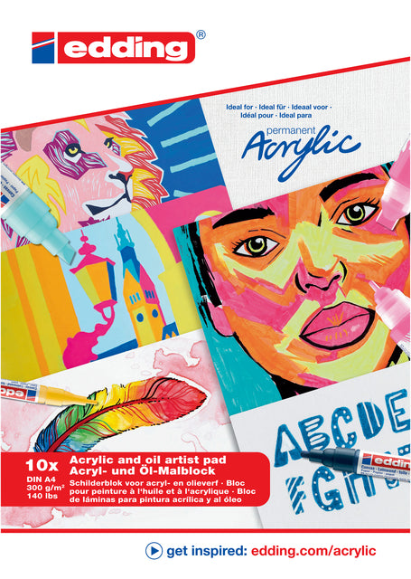 Edding - Olie-acrylblok edding 30010 a4 10 vel 300gr wit