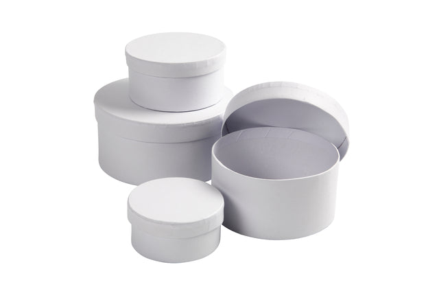 Creotime - Doos Creativ Company rond 4 stuks Ø 8, 10, 12, 14cm, hoogte 4, 5, 6, 7cm wit