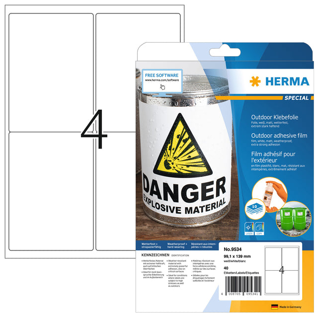 HERMA - Etiket herma 9534 a4 99.1x139mm weervast folie wt