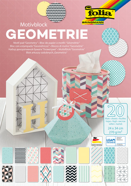 Folia Paper - Papierblok folia geometrie 24x34cm 270gr 20vel ass | 5 stuks