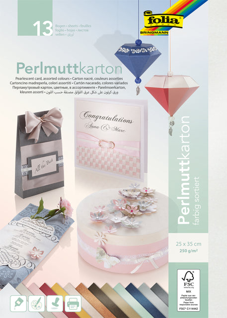 Folia Paper - Parelmoerkarton folia 2zijdig 25x35 250gr 13v 13kl
