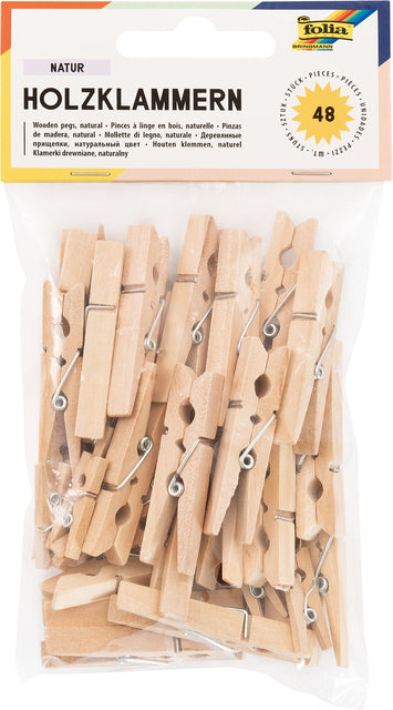 Folia Paper - Wasknijper folia 48 stuks drie formaten hout | 10 stuks