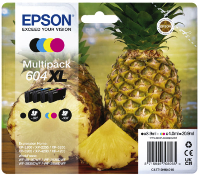 Cartouche d'encre Epson 604XL T10H64 noire + 3 couleurs
