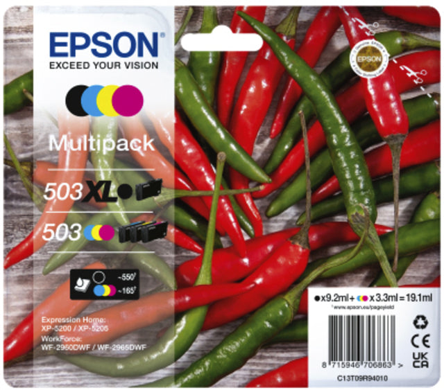 Cartouche d'encre epson 503xl/503 t09r94 noir+3 couleurs | 8 pièces
