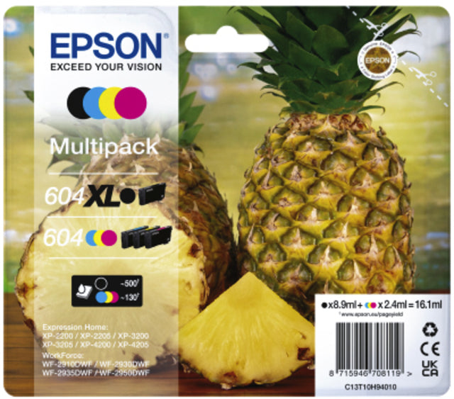 Cartouche d'encre Epson 604XL/604 T10H94 noire + 3 couleurs
