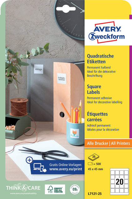 Étiquette Avery Zweckform L7121-25 QR code 45x45mm opaque 400 pièces