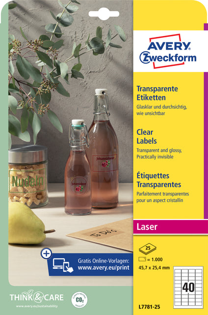 Étiquette Avery Zweckform L7781-25 45,7x25,4mm transparent 1000 pièces