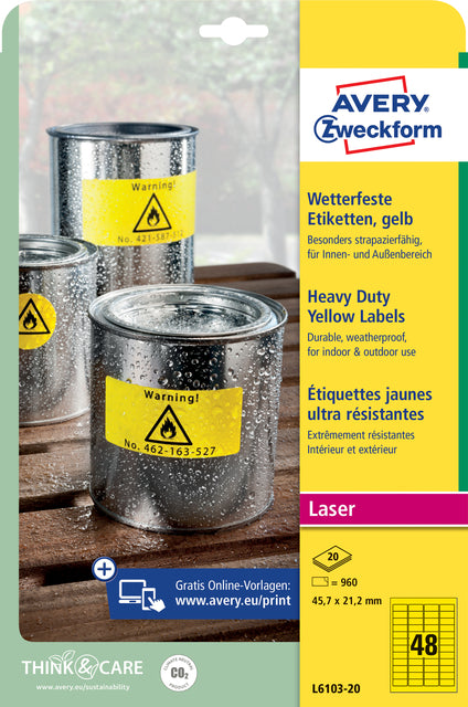 Étiquette Avery Zweckform L6103-20 45,7x21,2mm jaune 960 pièces