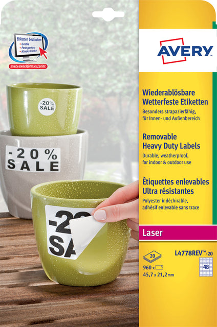 Etiquette Avery L4778REV 45.7x21.2mm blanc 960 pièces