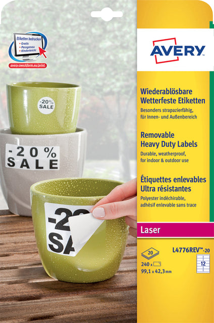 Etiquette Avery L4776REV-20 99.1x42.3mm blanc 240 pièces