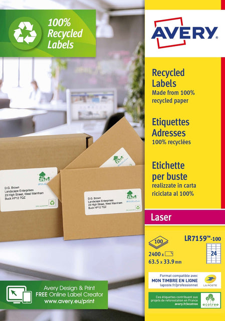 Étiquette Avery LR7159-100 33,9x63,5mm recyclé blanc 2400 pièces