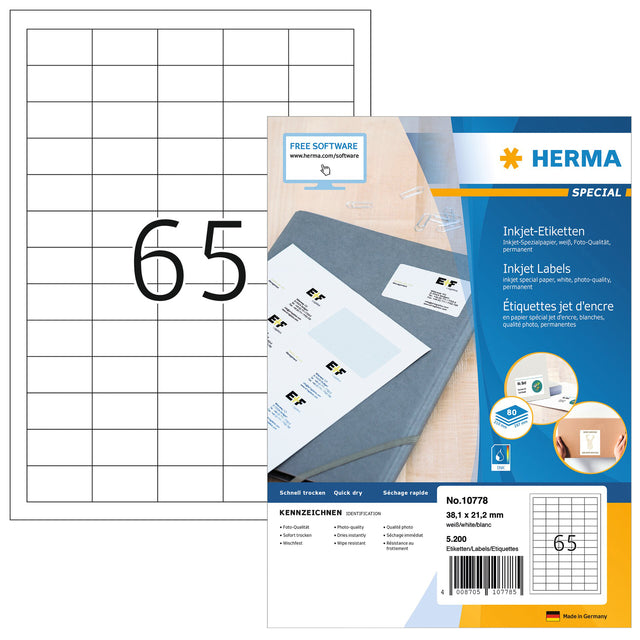 HERMA - Etiket herma 10778 38.1x21.2mm wit 5200 stuks