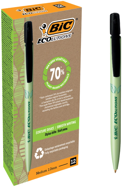 Stylo bille Bic Ecolutions media clic biosourcé medium noir