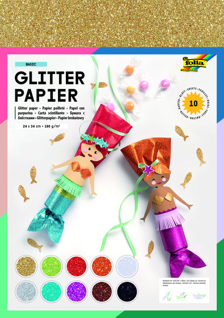 Folia Paper - Glitterpapier folia 1-zijdig 24x34cm 170gr 10v ass