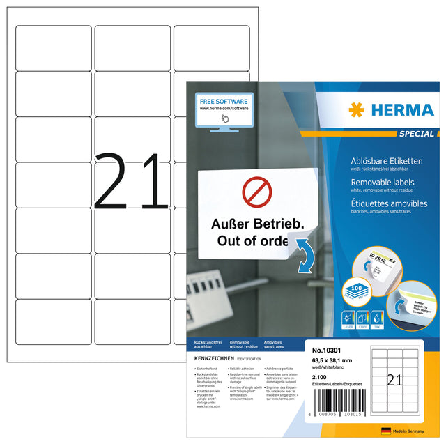HERMA - Etiket herma 10301 63.5x38.1mm wit 2100 etiketten