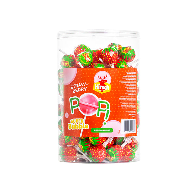 Hirsch - Lolly hirsch super bubble strawberry 100x17 gram