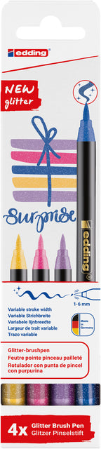 Edding - Brushpen edding 1340 4st glitter assorti