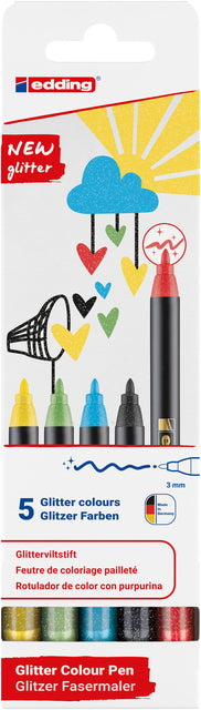 Edding - Fineliner edding 1200 f 5st glitter assorti | 6 stuks