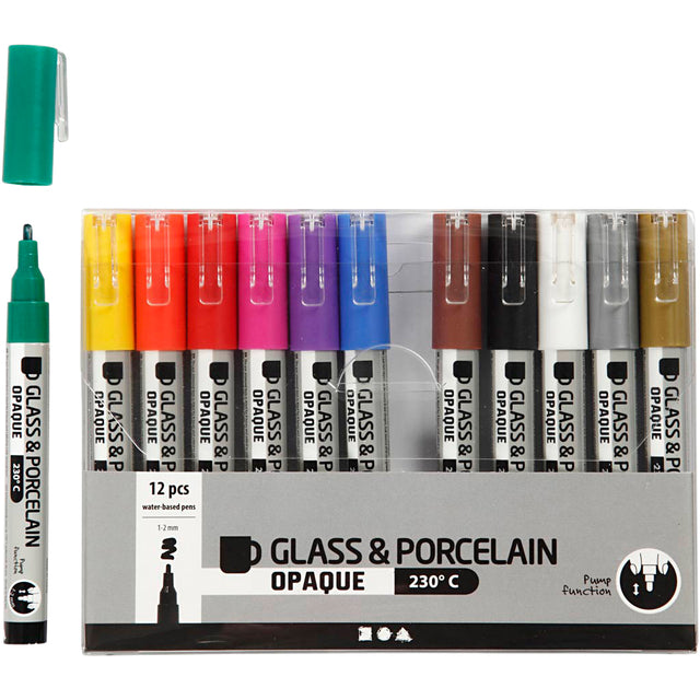 Creativ Company - Glas porseleinstiften crea comp 1-2mm 12 kleuren