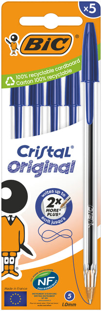 Bic - Balpen bic cristal m 5st blauw