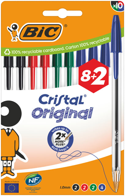 Bic - Balpen bic cristal m 10st assorti