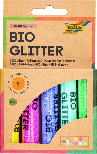 Folia Paper - Glitterpoeder bio folia rainbow 7gr 5 kleuren | 6 stuks