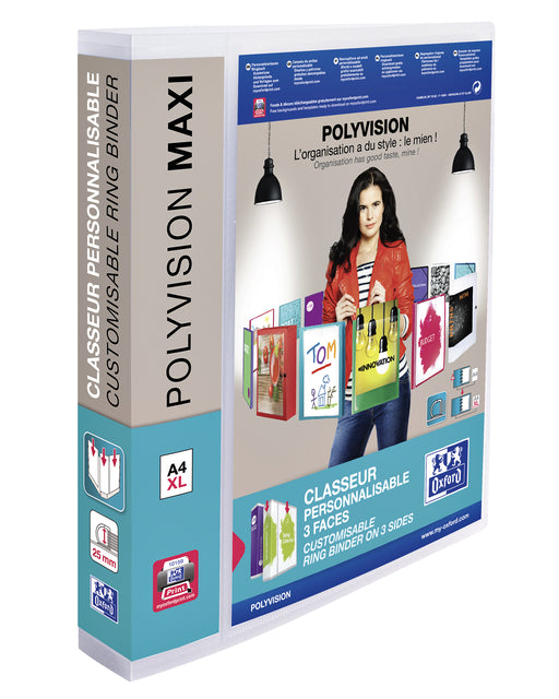 Classeur à anneaux de présentation Oxford Polyvision Maxi A4 XL 4 anneaux D-mech 30mm transparent | 10 morceaux