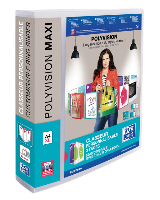 Classeur de présentation Oxford Polyvision Maxi A4 XL 4 anneaux D-mech 40mm transparent | 10 morceaux