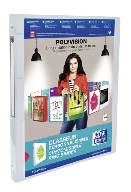 Classeur de présentation Oxford Polyvision A4 4 anneaux O-mech 15mm transparent