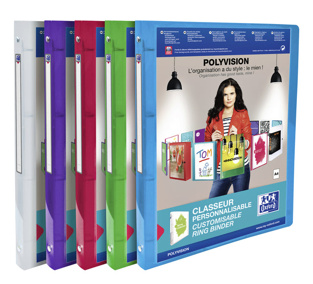 Classeur de présentation Oxford Polyvision A4 4 anneaux O-mech 15mm assortis