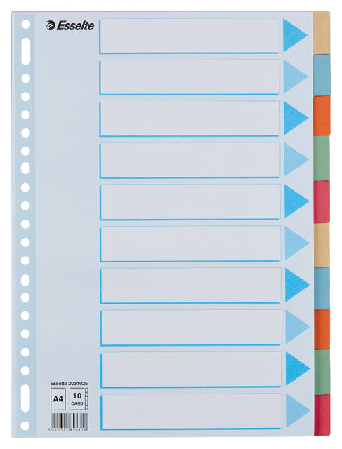 Onglets Esselte A4 carton 23 trous assortiment de 10 pièces