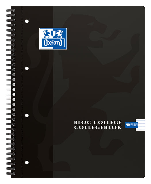 Bloc collège Oxford A4+ 4 trous diamant 5mm 90 feuilles noir