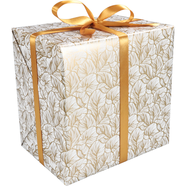 Klika - Cadeaupapier | 200m | 80gr/m² | Leafs | wit/goud