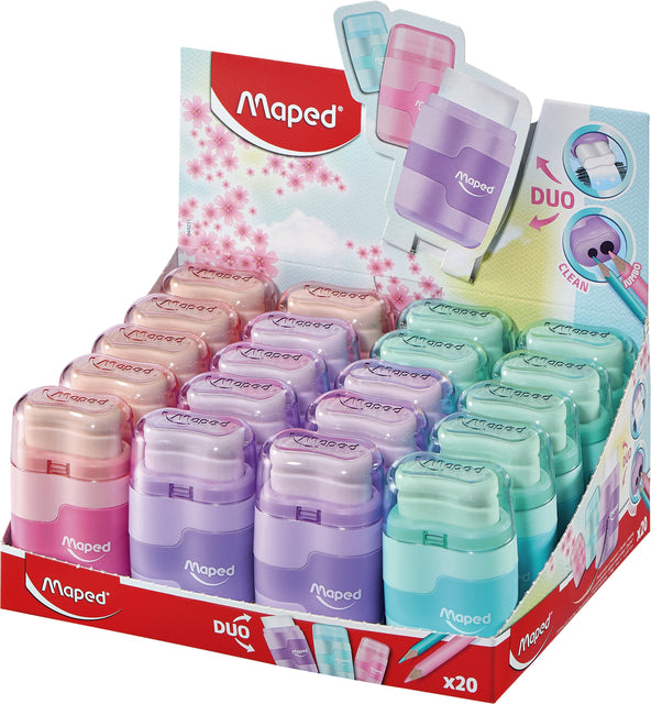 Taille-crayon/gomme Maped Connect présentoir pastel à 20 assortis | 20 morceaux
