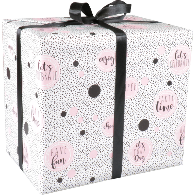 Klika - Cadeaupapier | 50cm | 100m | 80gr/m² | Party time | wit/zwart/roze